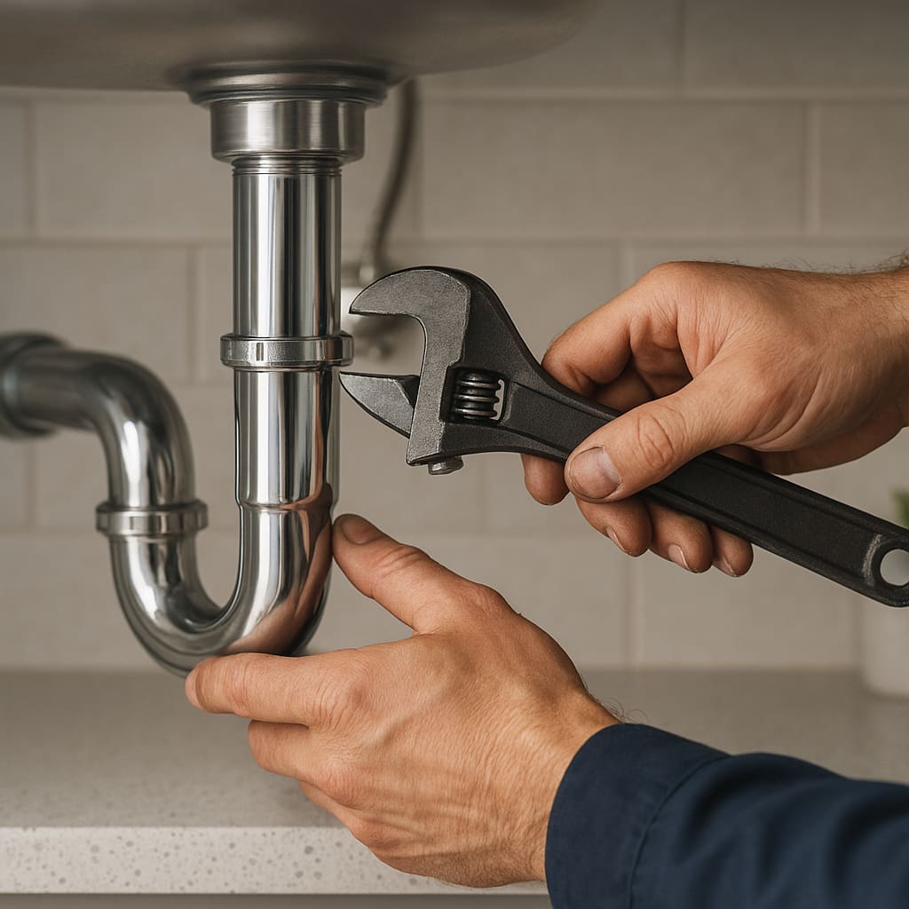 Installateur repariert ein Spülbecken